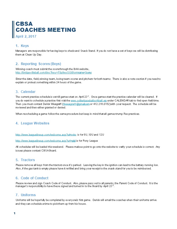 CBSA Coaches Meeting