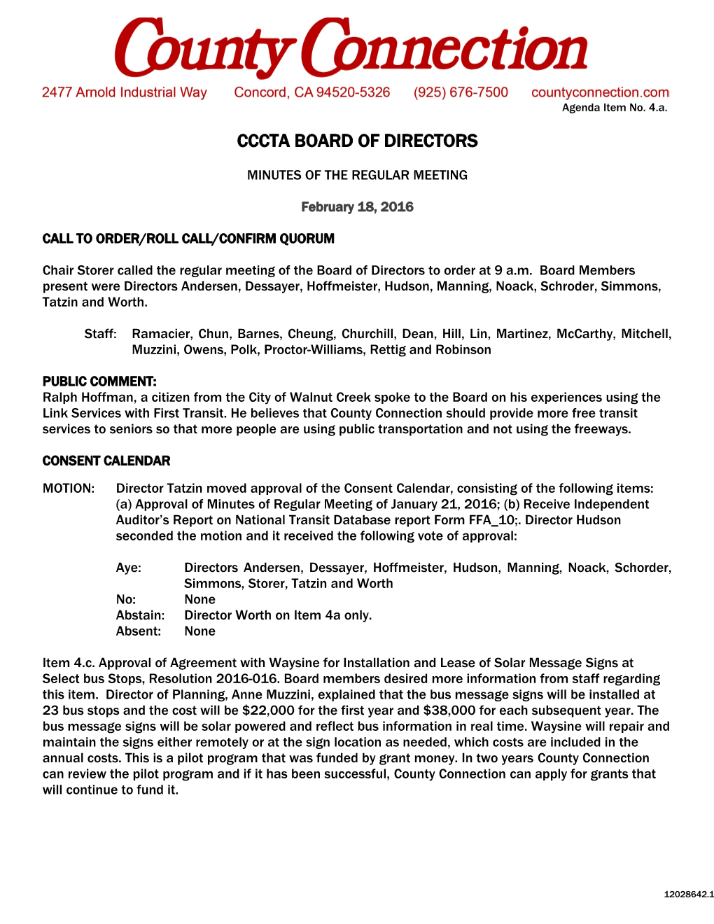 Cccta Board of Directors