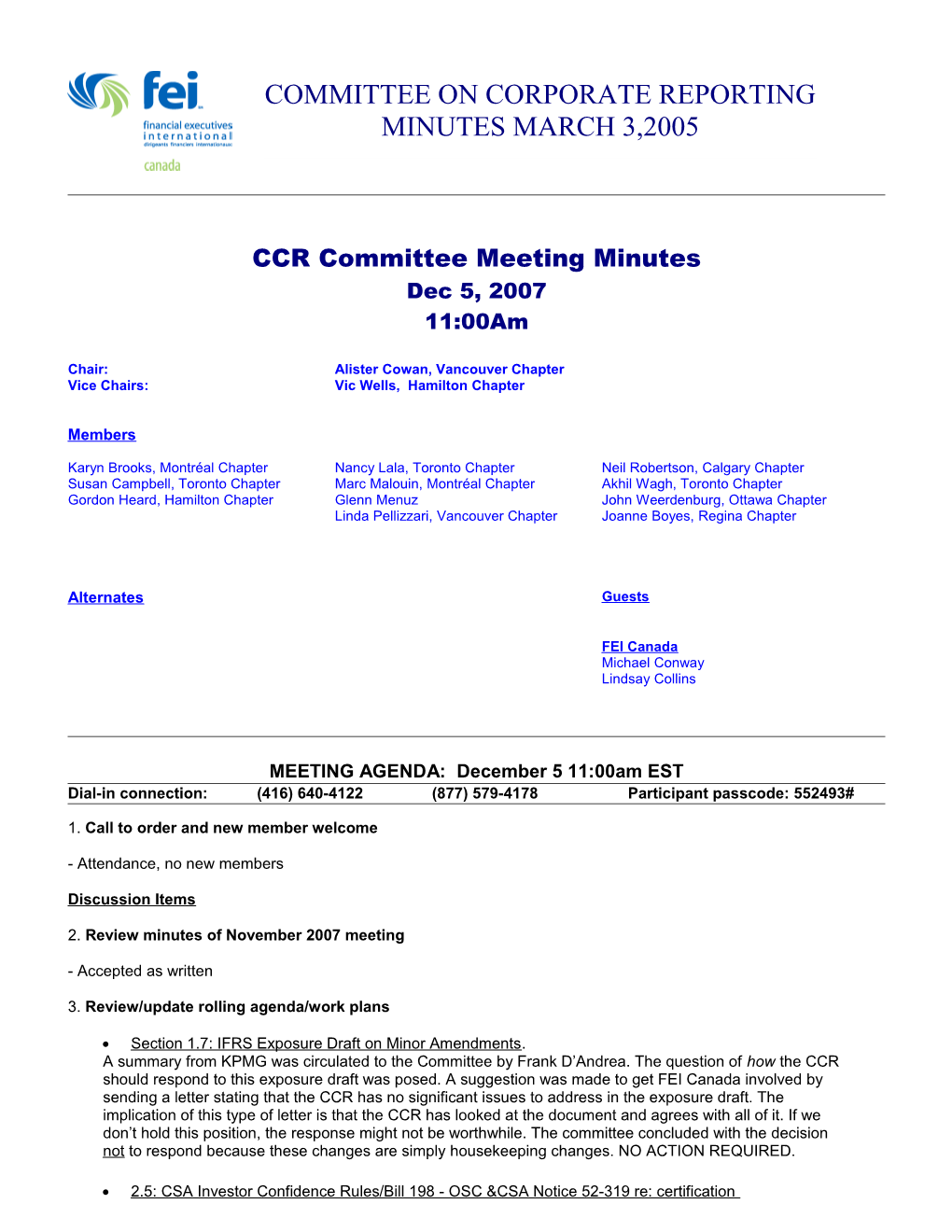 CCR Committee Meeting Minutes