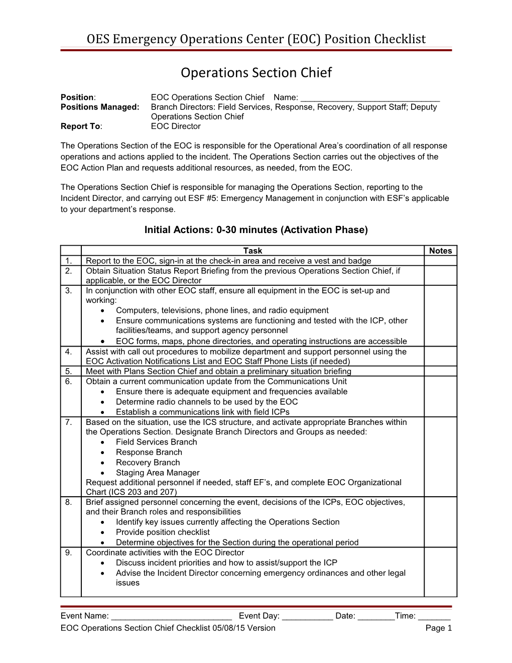 CCSF Department Operations Center Position Checklist