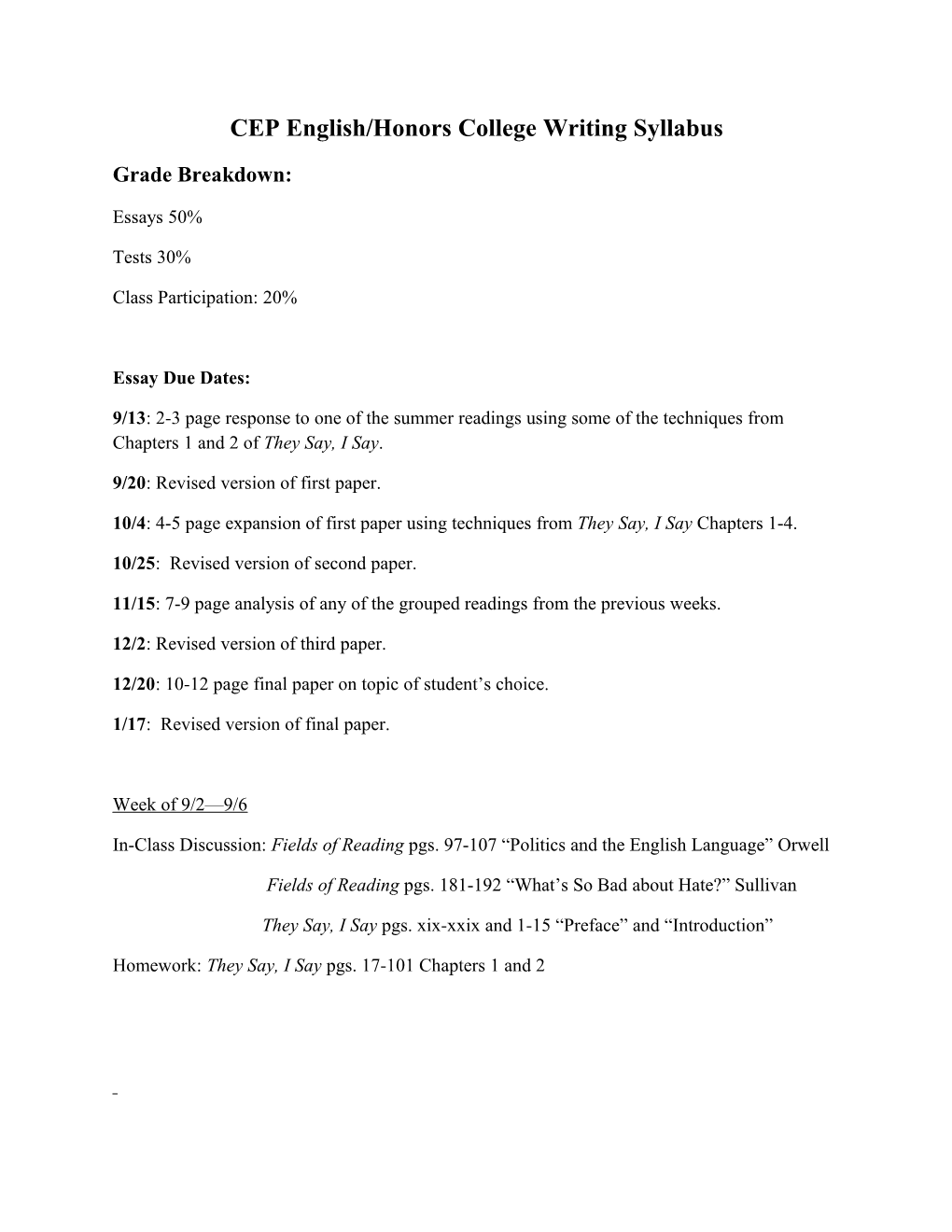 CEP English/Honors College Writing Syllabus