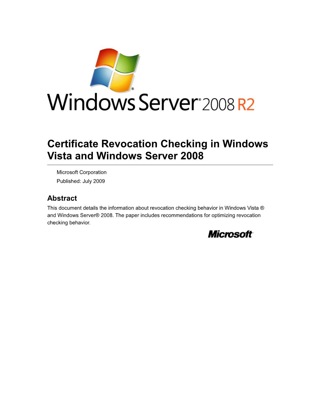 Certificate Revocation Checking in Windows Vista and Windows Server 2008