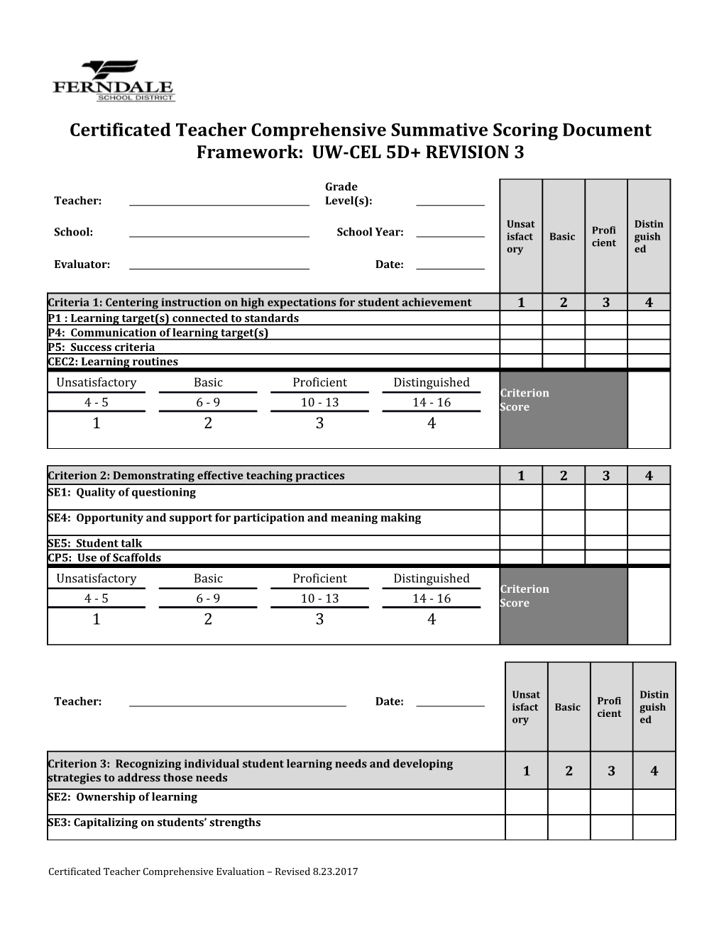 Certificated Teacher Comprehensive Summative Scoring Document