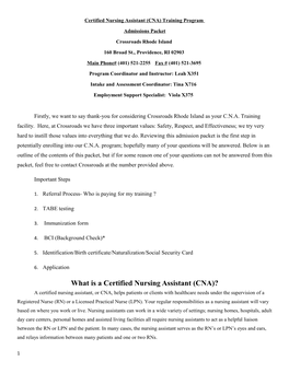 Certified Nursing Assistant (CNA) Training Program
