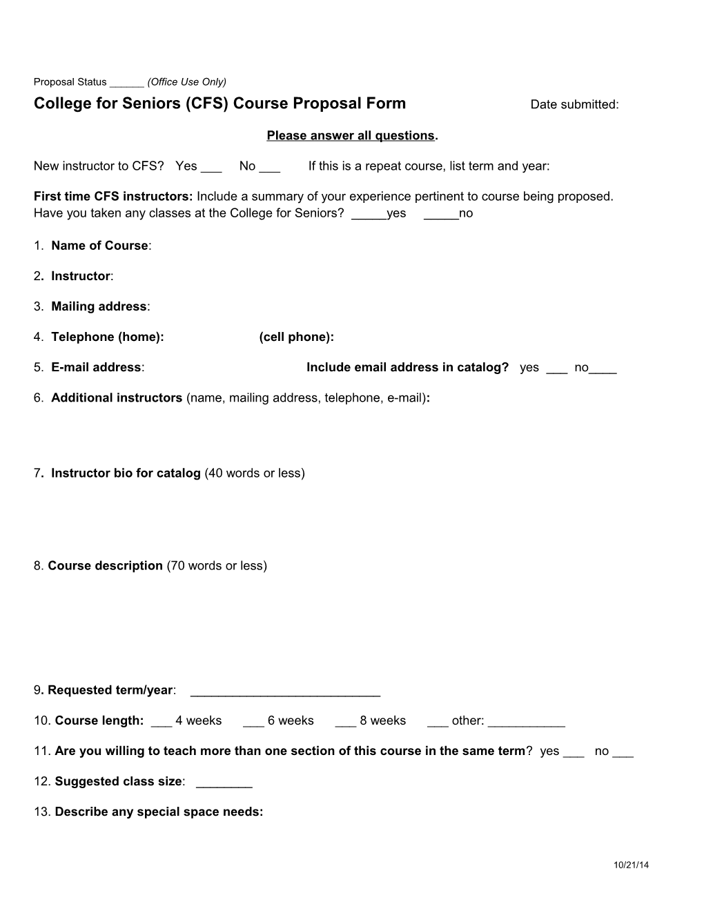 CFS Course Proposal Form