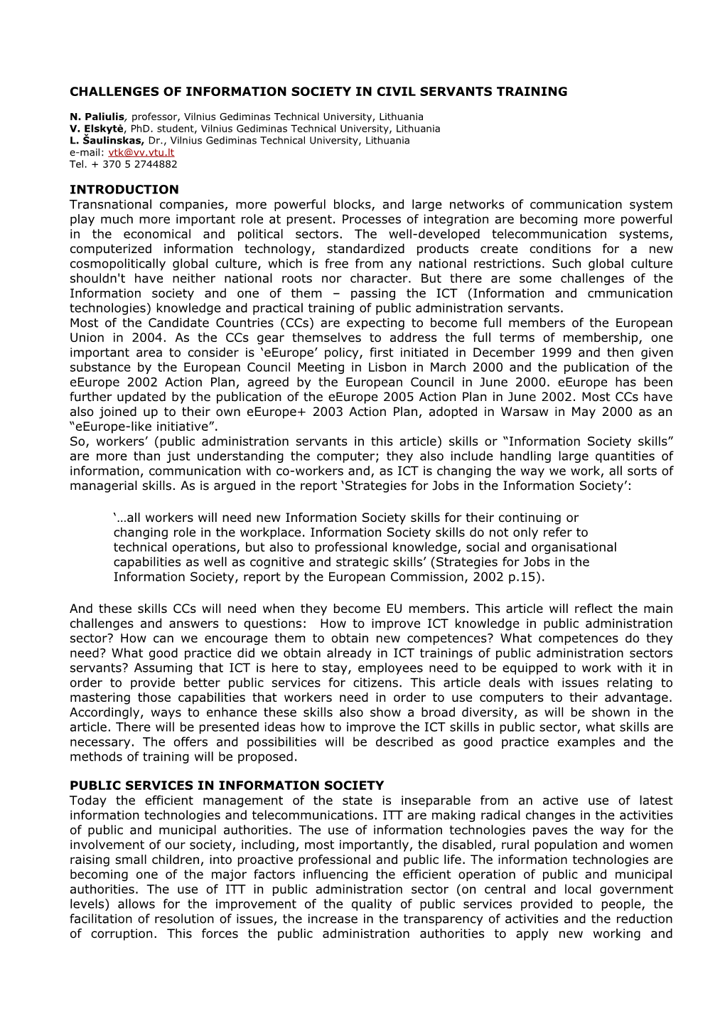 Challenges Of Information Society Docest