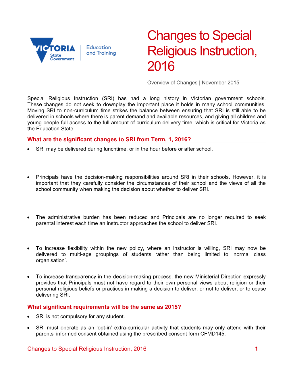 Changes to SRI, Term 1, 2016 (1 Pager) - FINAL