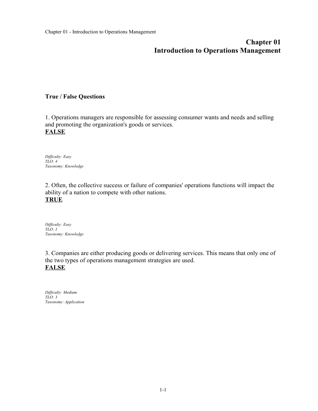 Chapter 01 Introduction to Operations Management