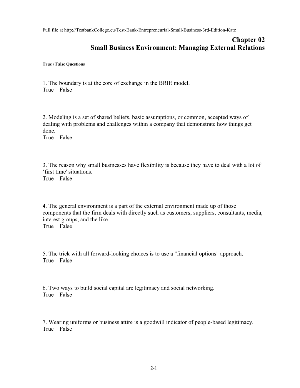 Chapter 02 Small Business Environment: Managing External Relations