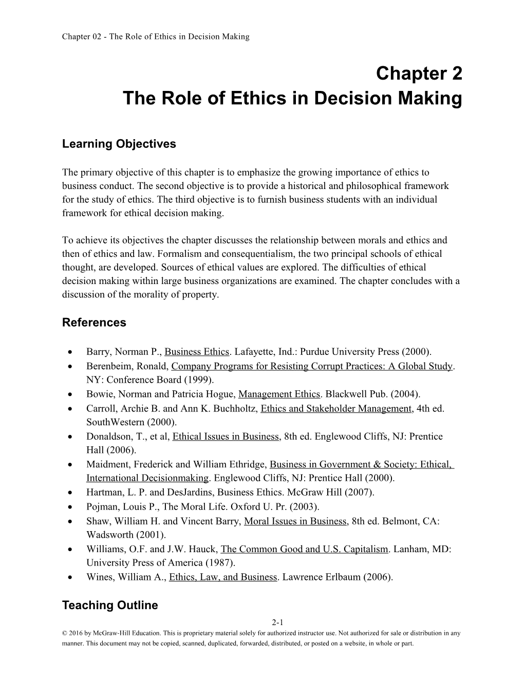 Chapter 02 - the Role of Ethics in Decision Making