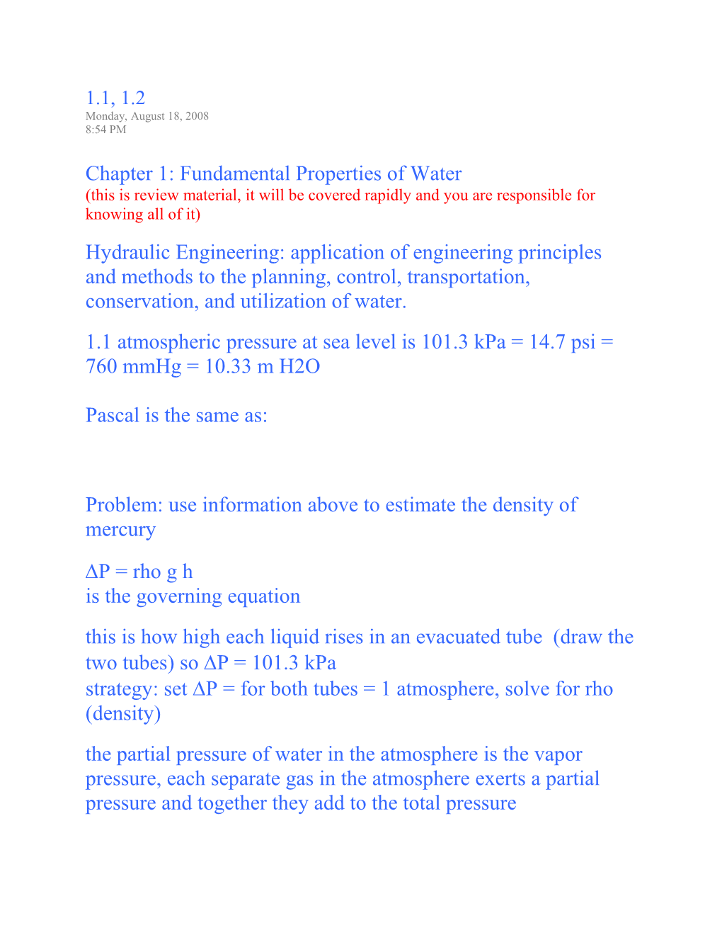 Chapter 1: Fundamental Properties of Water