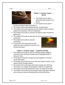 Chapter 1 Learning Targets Motion