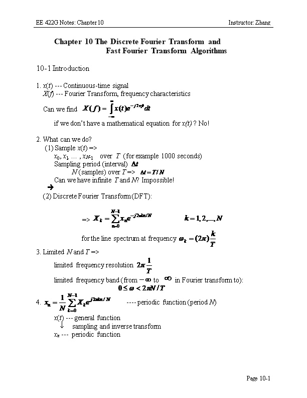 Chapter 10 the Discrete Fourier Transform And