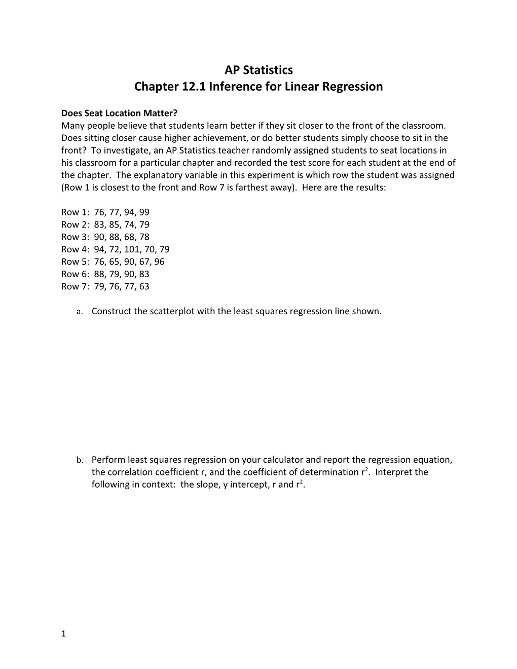 Chapter 12.1 Inference for Linear Regression
