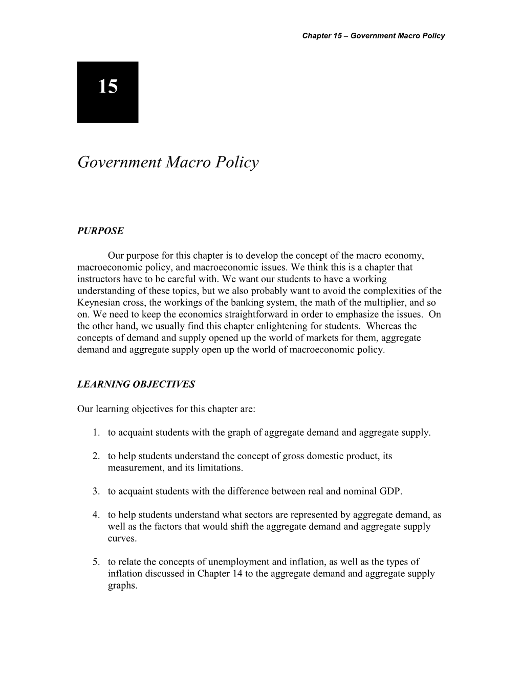 Chapter 15 Government Macro Policy
