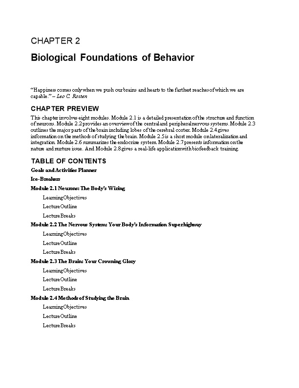 Chapter 2: Biological Foundations of Behavior 1