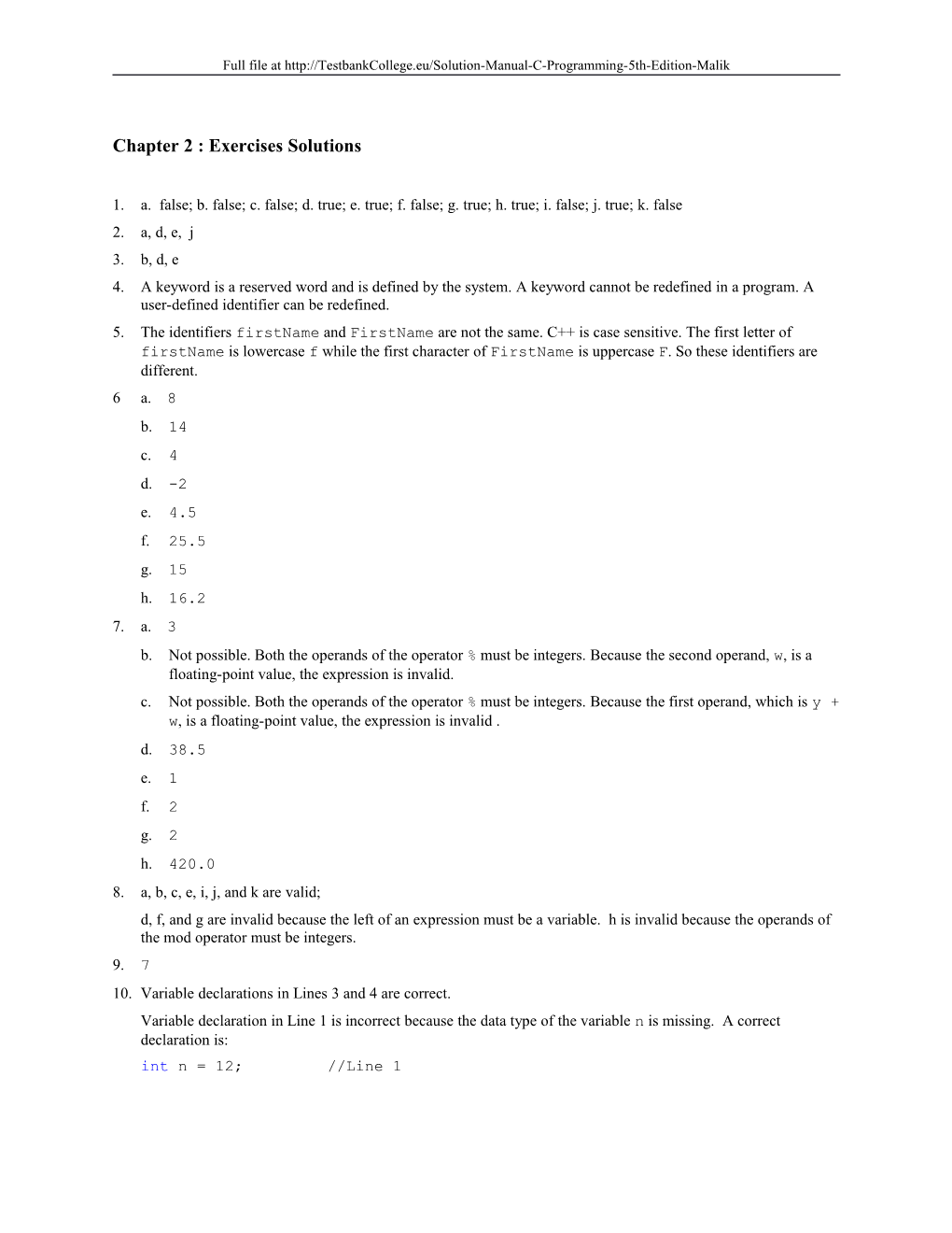 Chapter 2: Exercises Solutions
