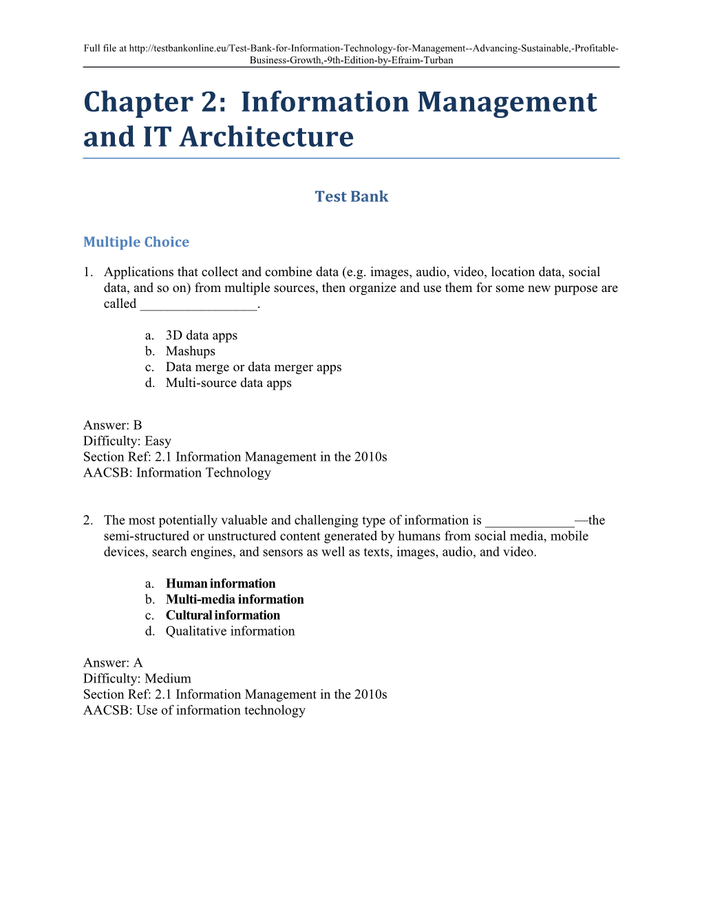 Chapter 2: Information Management and IT Architecture