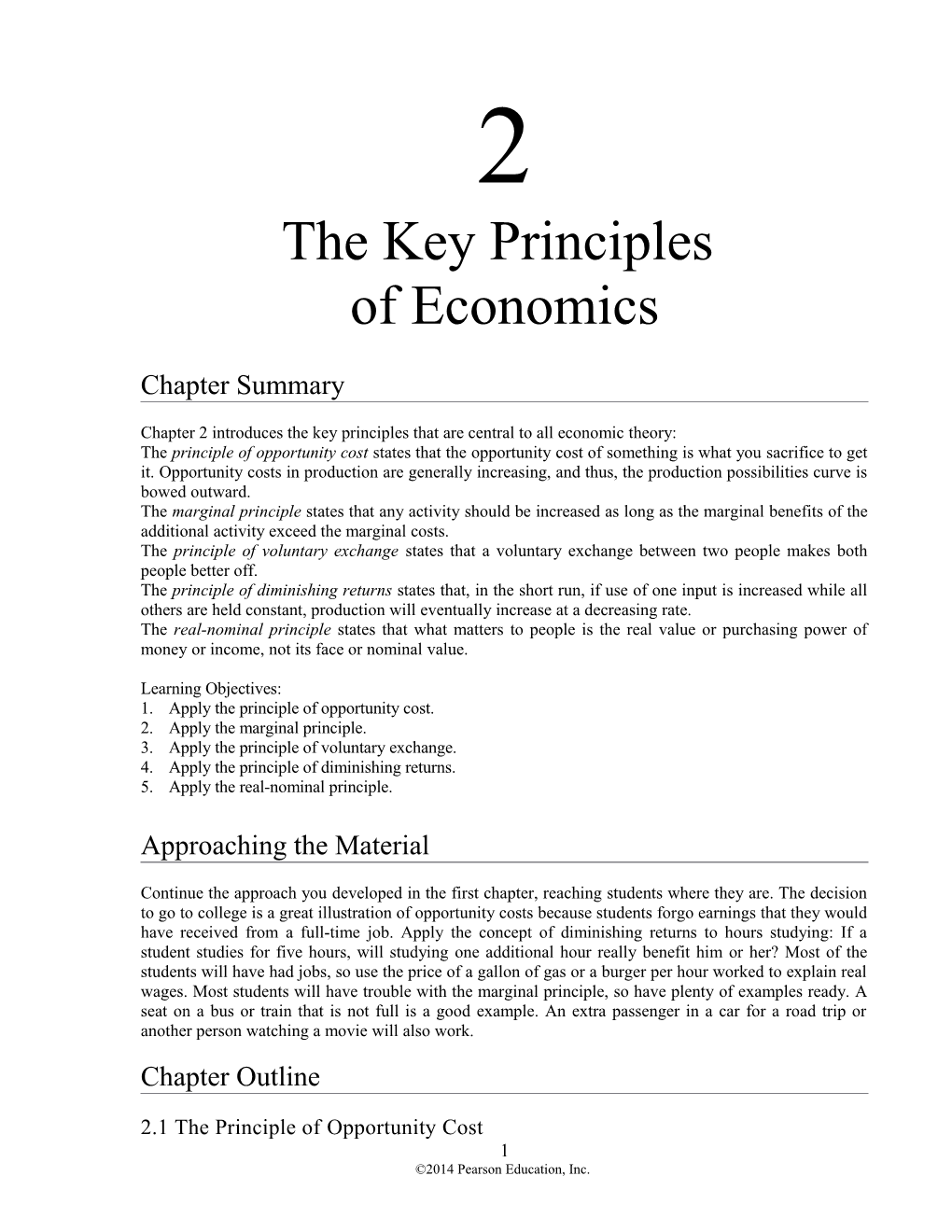 Chapter 2 Introduces the Key Principles That Are Central to All Economic Theory