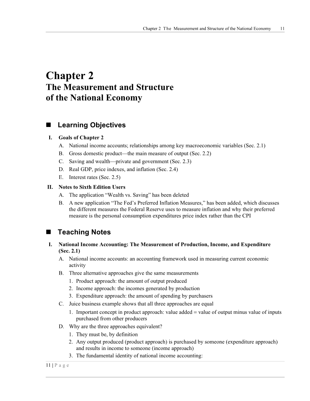 Chapter 2 the Measurement and Structure of the National Economy 1