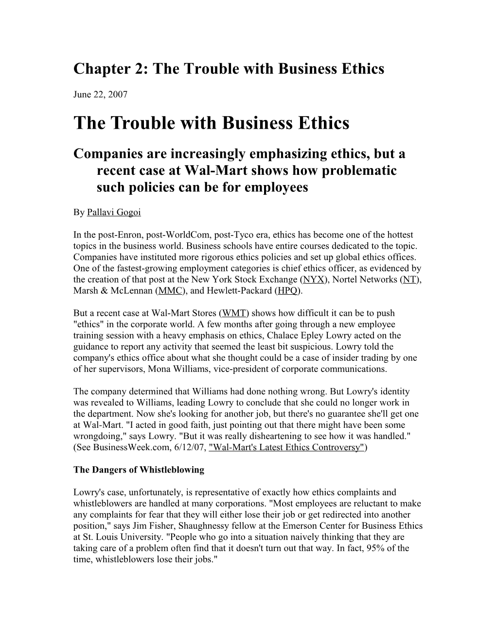 Chapter 2: the Trouble with Business Ethics