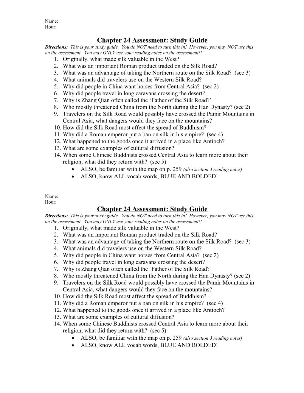 Chapter 24 Assessment: Study Guide