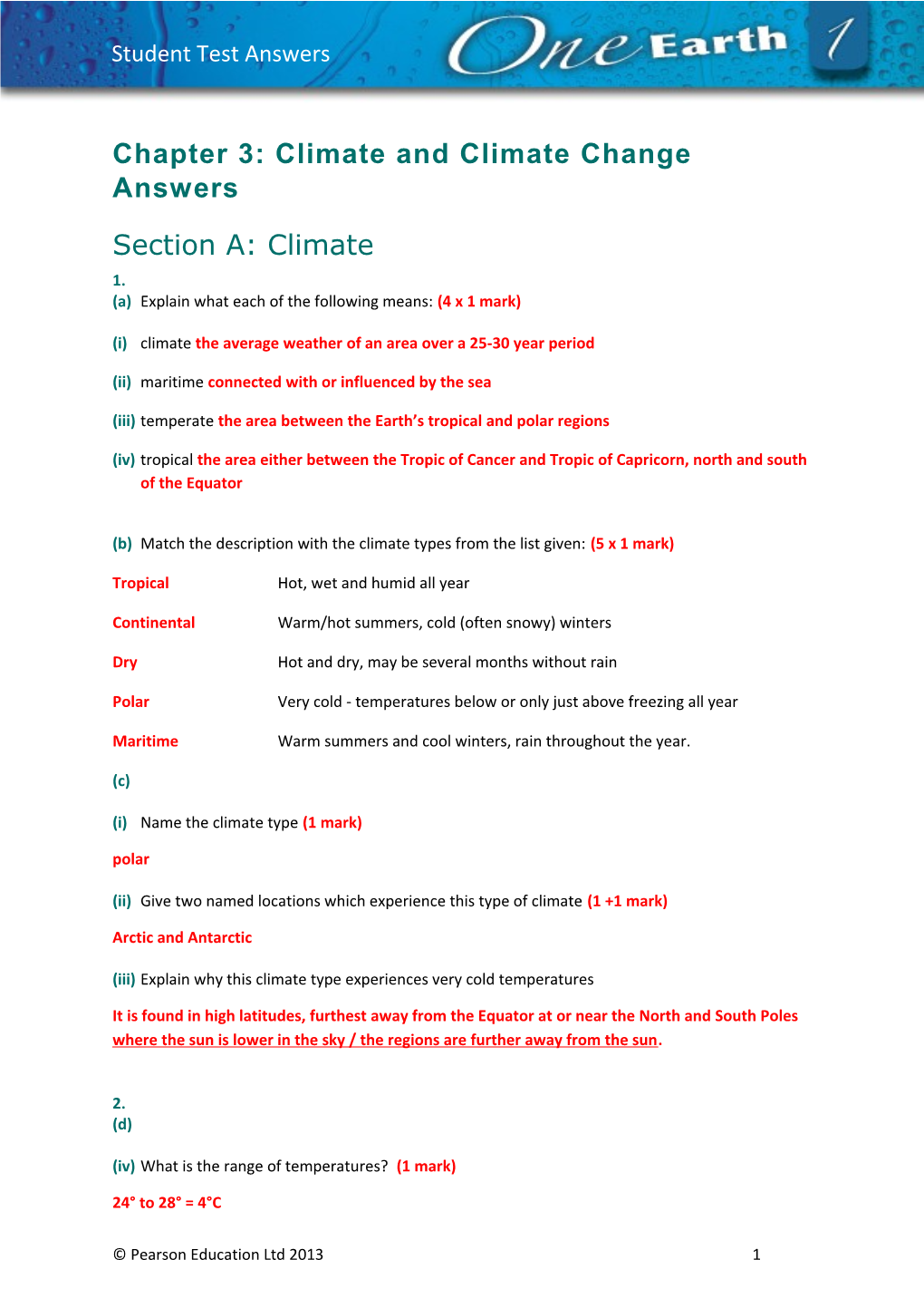 Chapter 3: Climate and Climate Change Answers