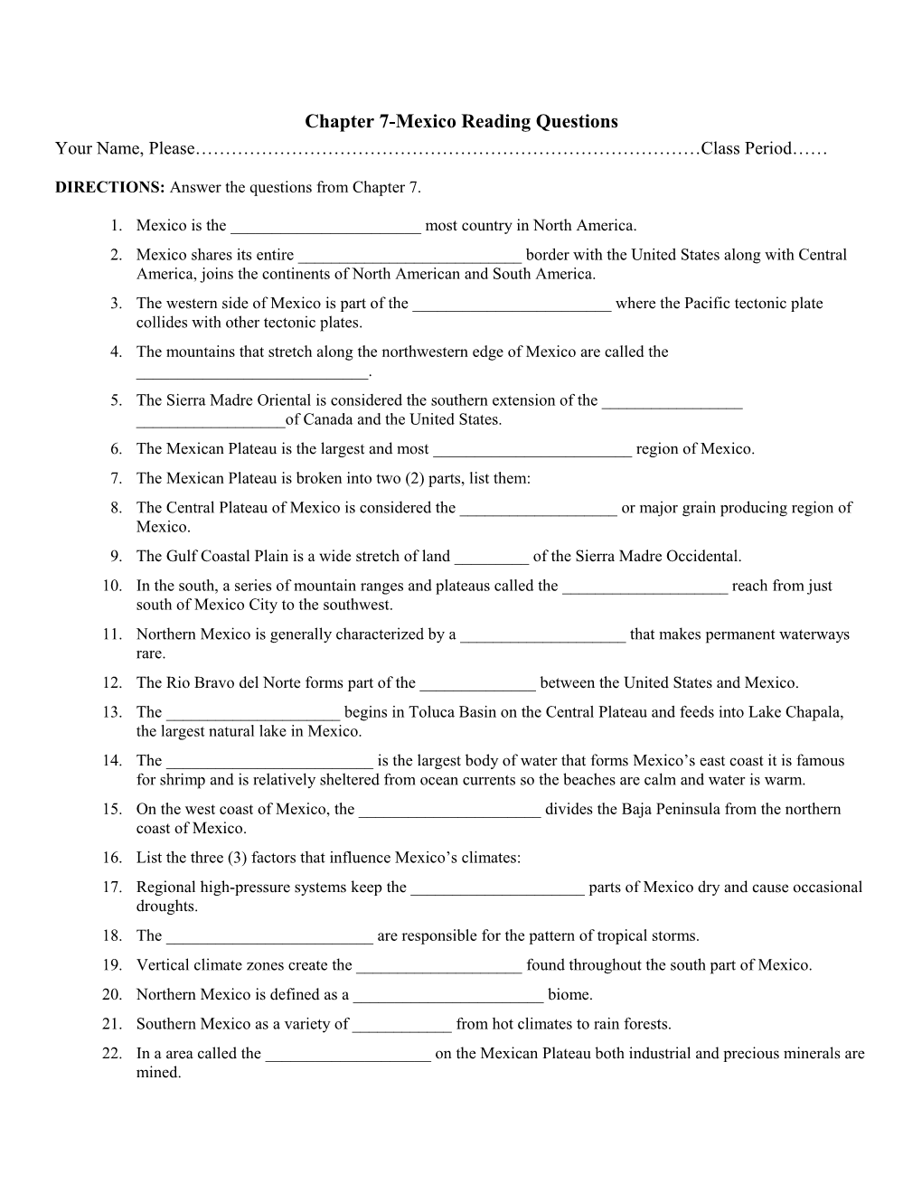 Chapter 7-Mexico Reading Questions