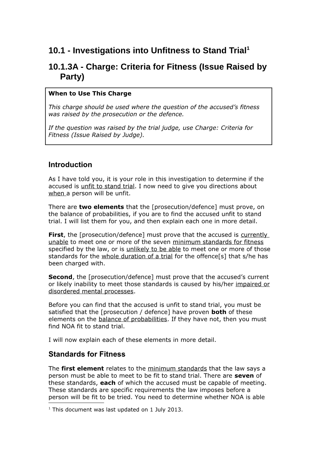 Charge: Criteria for Fitness