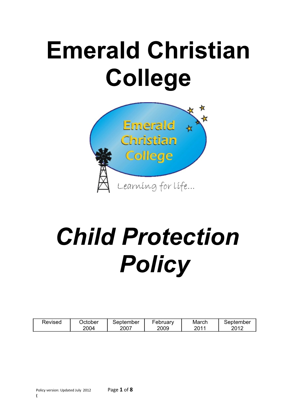 Child Protection Policy Emerald Christian College