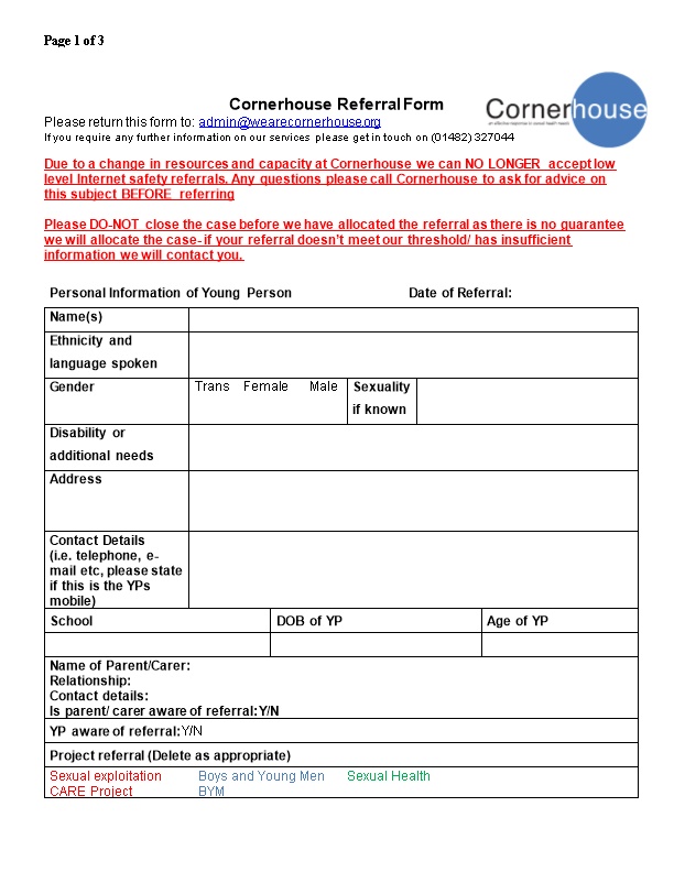 Child Sexual Exploitation Referral Form