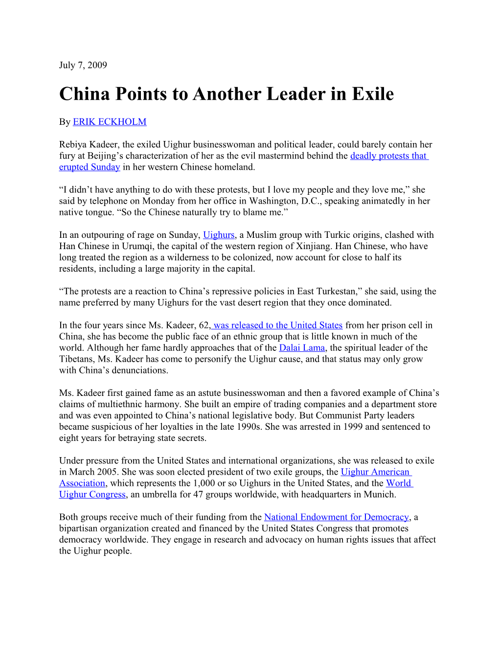 China Points to Another Leader in Exile
