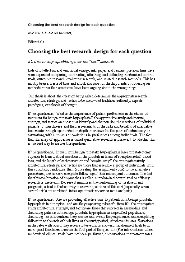 Choosing the Best Research Design for Each Question