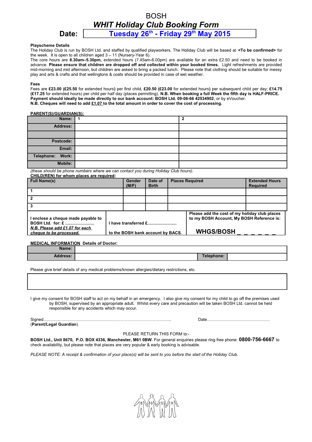 Chorlton Park out of School Hours Scheme Booking Form