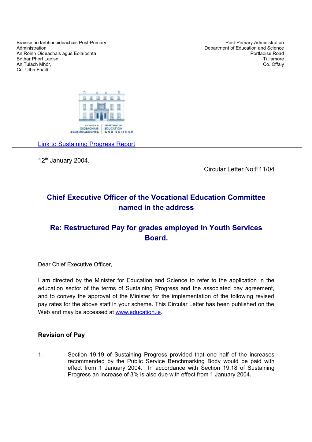Circular F11/04 - Vocational Education Committee - Circular 11/04 , Restructured Pay For