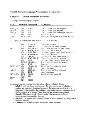 CIS 258 Assembly Language Programming - Lecture Notes