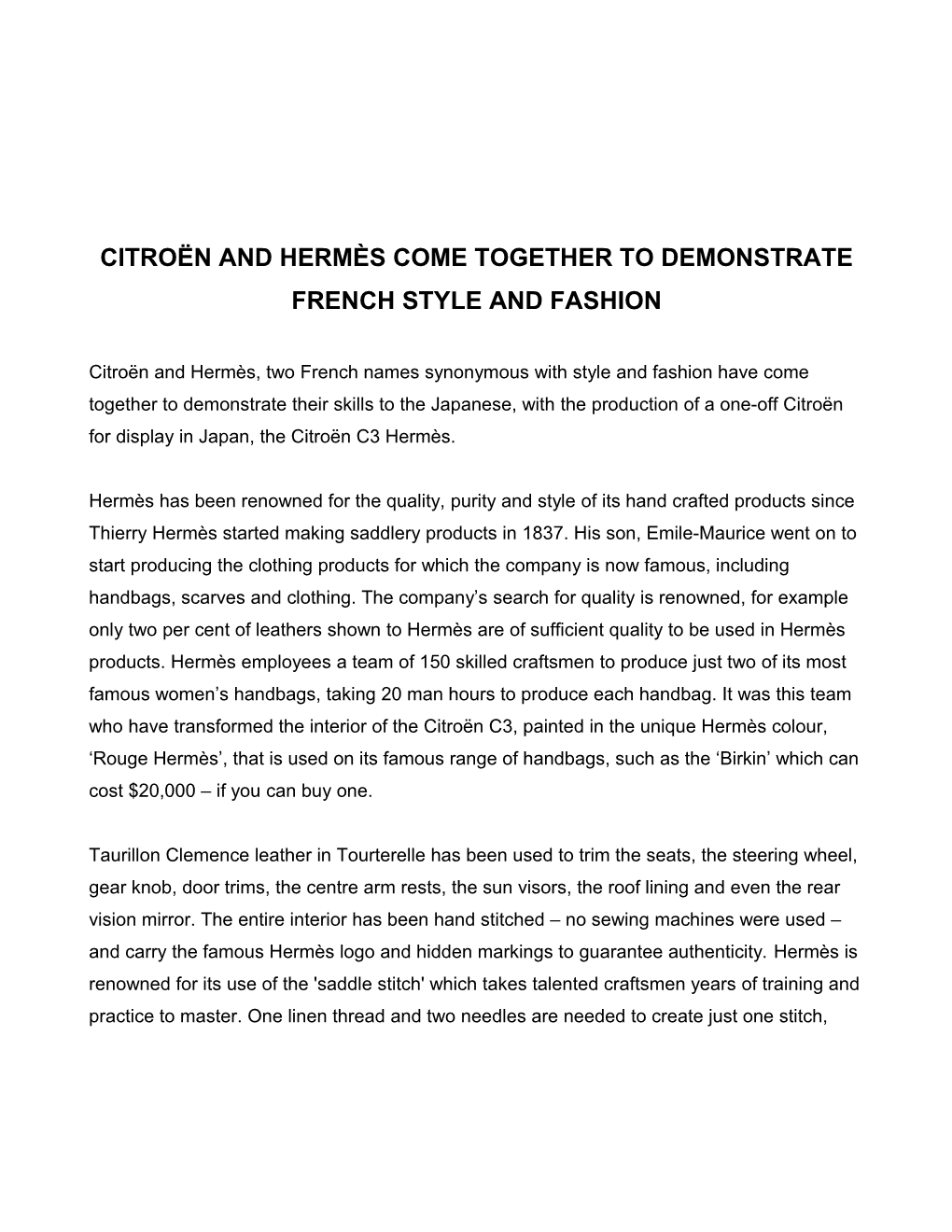 Citroën and Hermès Come Together to Demonstrate French Style and Fashion