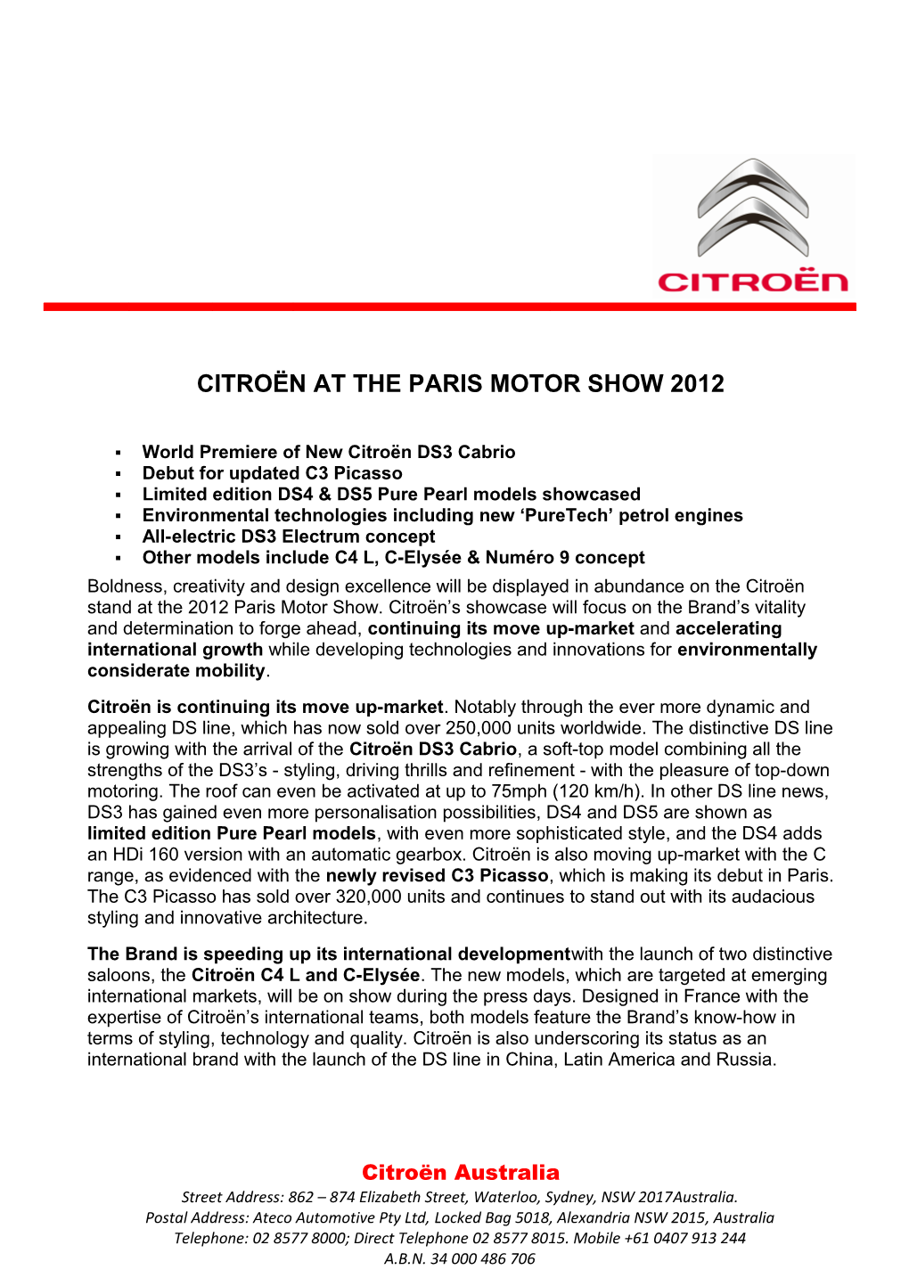 Citroën at the Paris Motor Show 2012