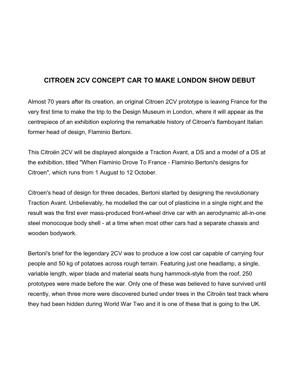Citroen 2Cv Concept Car to Make London Show Debut