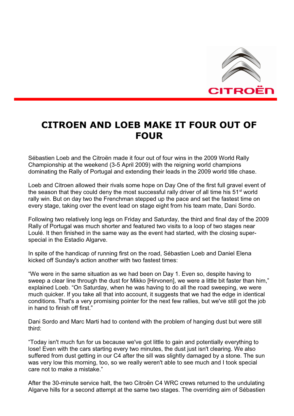 Citroen and Loeb Make It Four out of Four