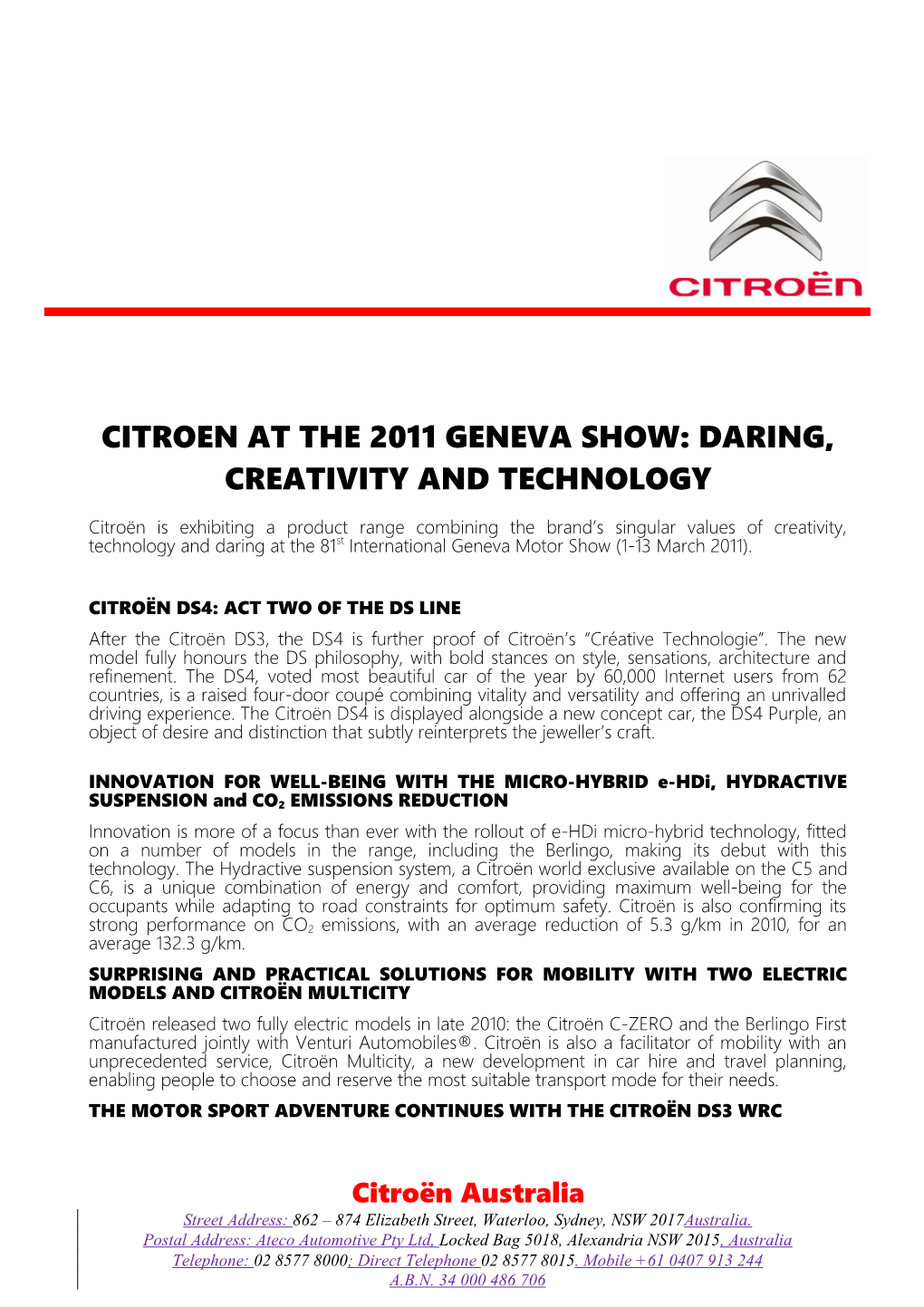 Citroen at the 2011 Geneva Show: Daring, Creativity and Technology