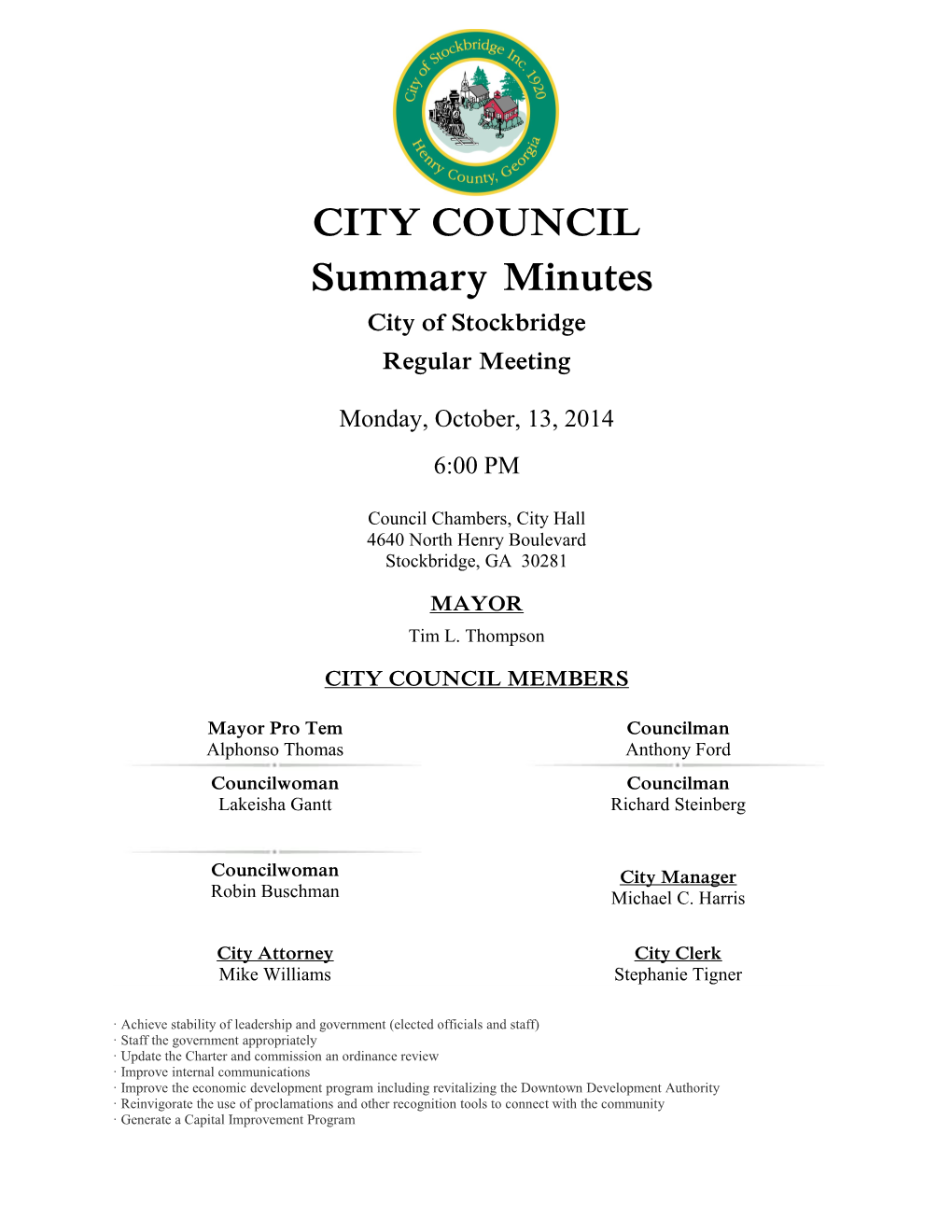 City Council - Regular Meeting - Oct 13, 2014 6:00 PM