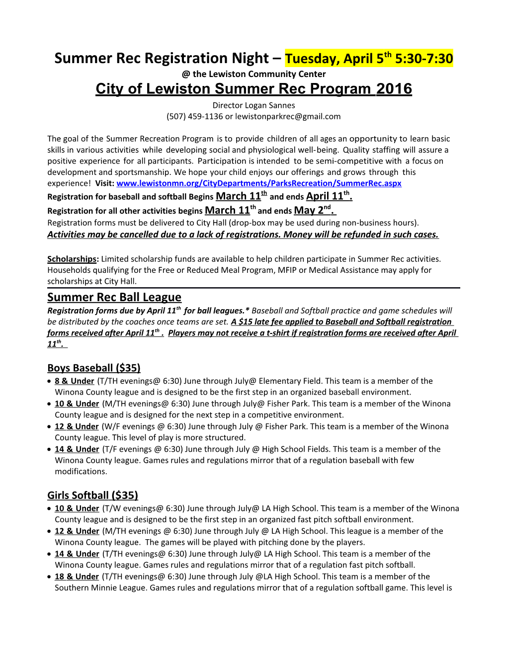 City of Lewiston Summer Rec Program2016