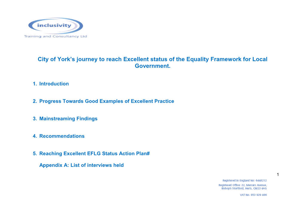 City of York S Journey to Reach Excellent Status of the Equality Framework for Local