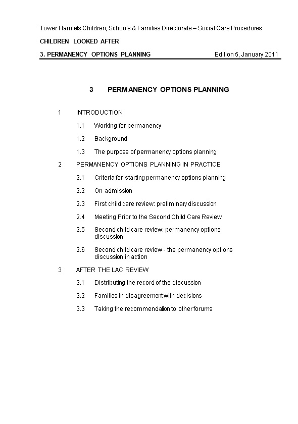 CLA Procedures 3 Permanency Options Planning - Procedure Ed 5 Jan 2011