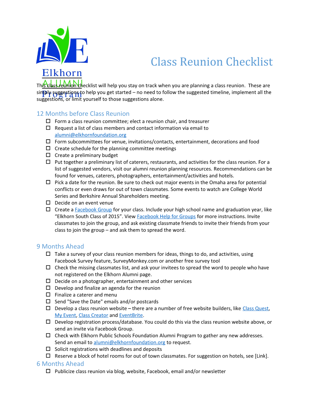 Class Reunion Checklist