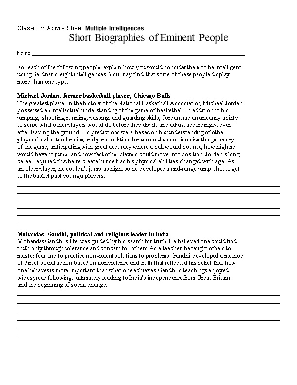 Classroom Activity Sheet: Multiple Intelligences