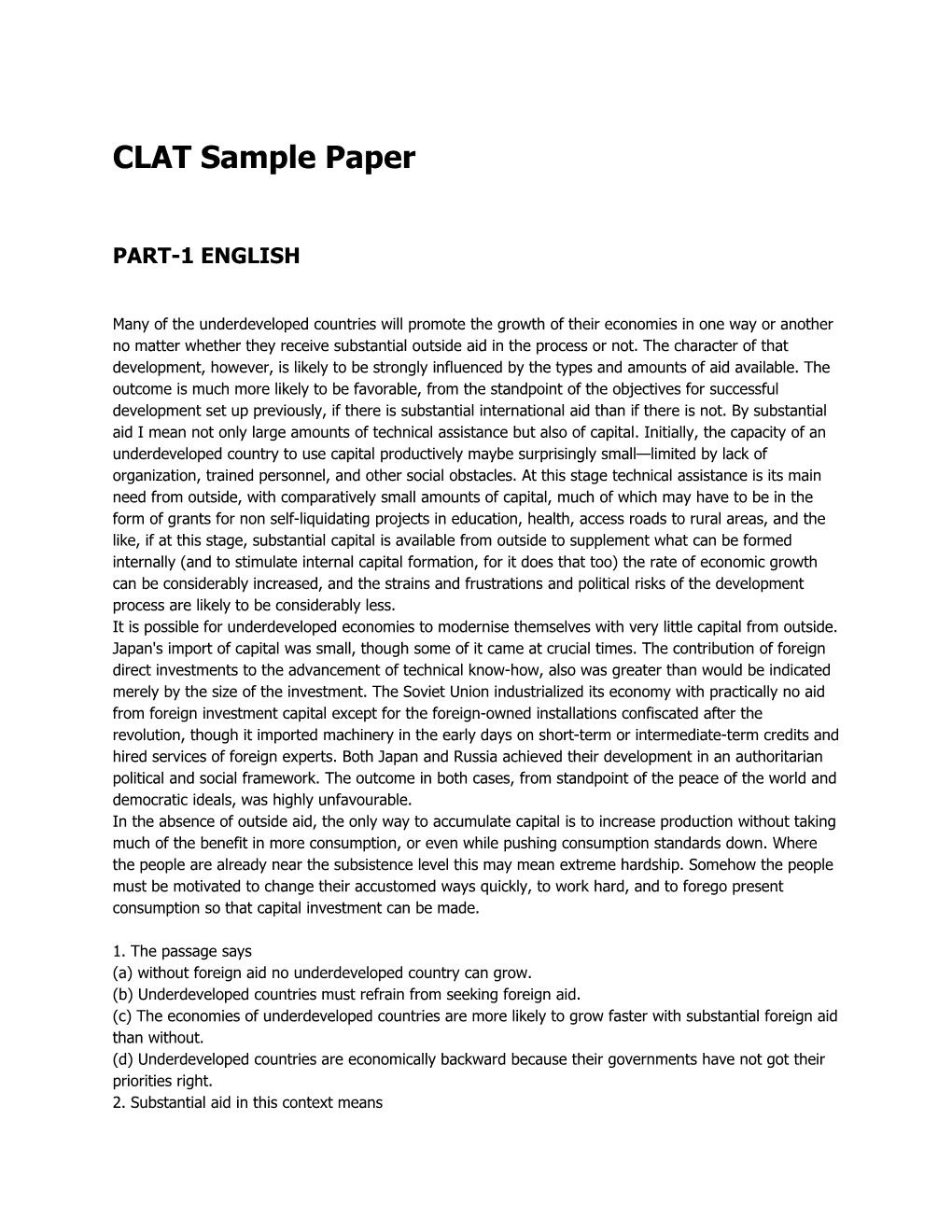 CLAT Sample Paper