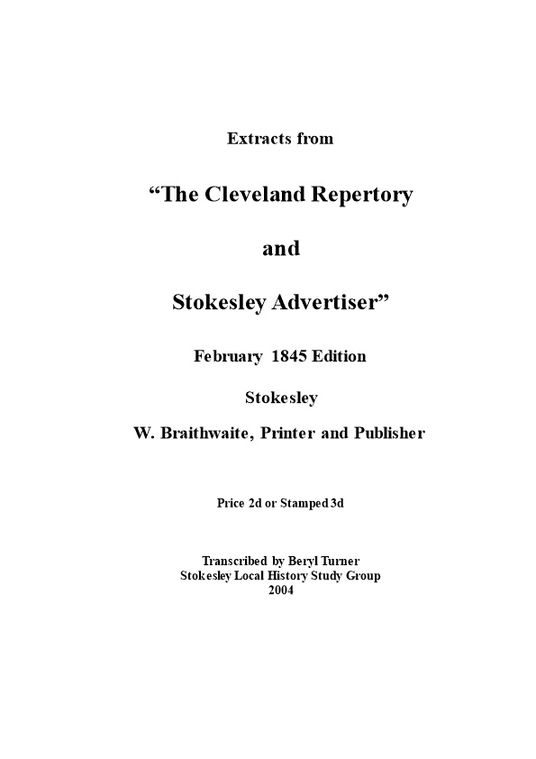 Cleveland Repertory & Stokesley Advertiser Feb 1845