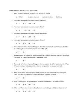 Clicker Questions Nov 14/17, 2014 Unit 2 Review